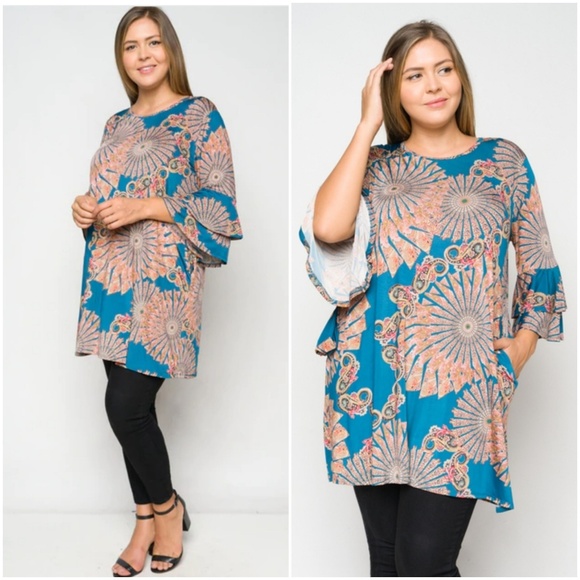 Plus tunic with double ruffled sleeves - Picture 2 of 6